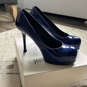Yves Saint Laurent Tribute Two 80mm pumps 38.5 New in Royal Blue